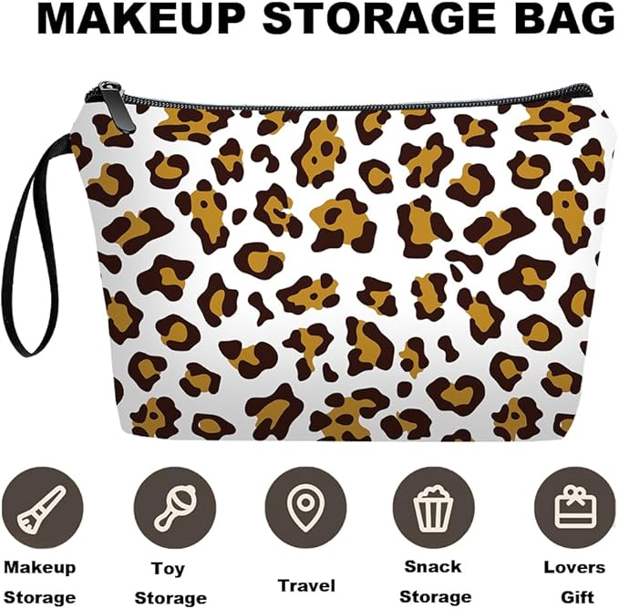 Personalized leopard print Makeup Bag set with Mirror for Women,Leopard Pattern Travel Cosmetic bag kit for Bride Bridesmaid with pink brush set,Leopard Gifts for Mom Girls femal Friends