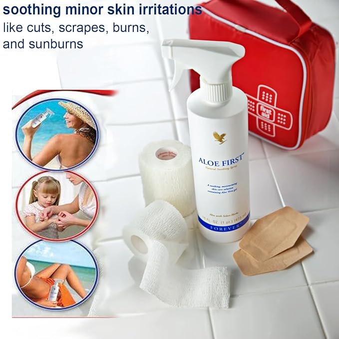 Sunburn Relief Bundle: Aloe First 16.9 fl oz 78,43% Aloe Vera & Bee Propolis + Cooling After Sun Gel w/Real Edible Greek Yogurt 20mL