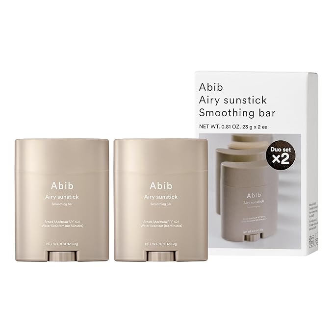 Abib Airy Sunstick Protection Bar DUO SPF50+ Broad Spectrum, Semi-Matte Sunscreen Stick for Oily & Combination Skin, No White Cast, Water-Resistant, Korean Sunscreen, 0.81 oz / 23 g, 2 Count