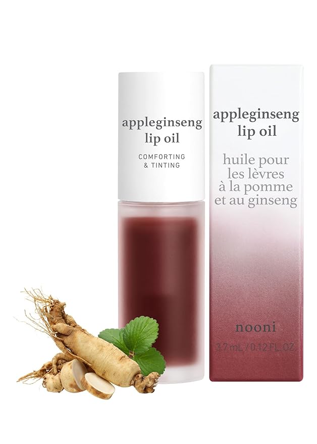 NOONI Korean Vegan Lip Oil - Applecranberry, 0.12 Fl Oz + Korean Lip Oil - Appleginseng, 0.12 Fl Oz Bundle