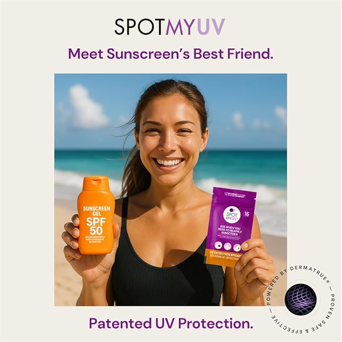 SpotMyUV UV Detection Stickers for Sunscreen with Patented Dermatrue SPF Sensing Technology, Know When to Reapply Sunscreen to Help Prevent Sunburn, 16 Count