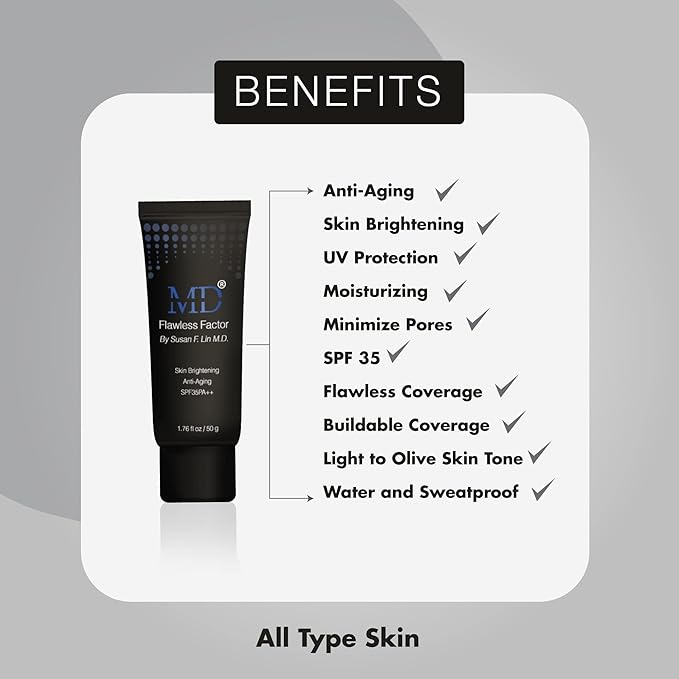 MD Flawless Factor BB Cream – Skin Brightening Anti-Aging Moisturizer with SPF 35 PA++ | 1.76 fl oz (50g) | Buildable Coverage