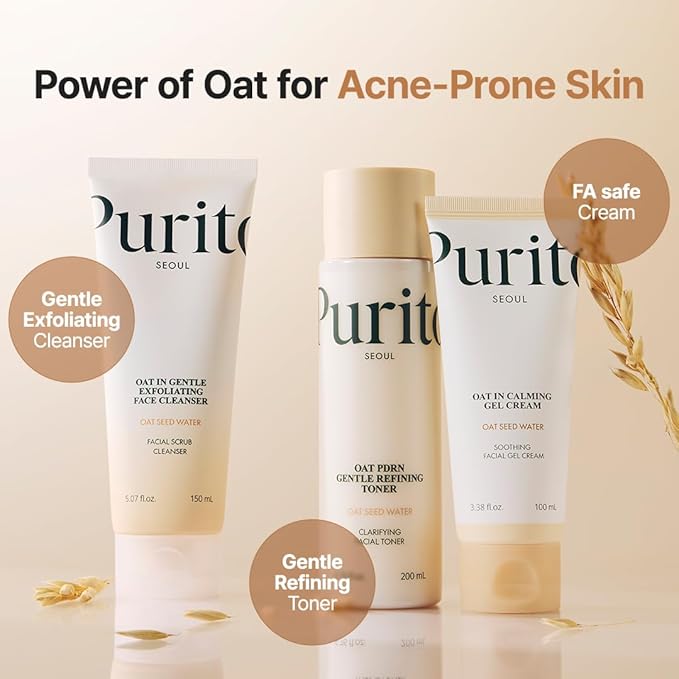 PURITO Oat Velvet Duo, Calming Gel Cream & Exfoliating Facial Polish, Non-comedogenic Formula, Moisturizer, Cleanser, Mild Korean Skincare for All Skin Types 3.38+5.07 fl.oz