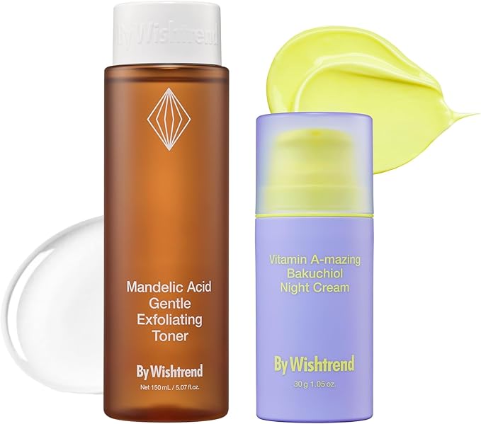 BY WISHTREND Skin Cycling Duo with 5% Mandelic Acid Gentle Exfoliating Toner & Vitamin A-mazing Bakuchiol Retinal Night Cream