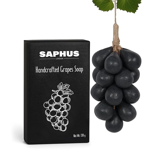 Grape Shaped Natural Handmade Soap Bar, Decorative Bath & Body Soap Gift for Women, Packed in Elegant Gift Box, Black