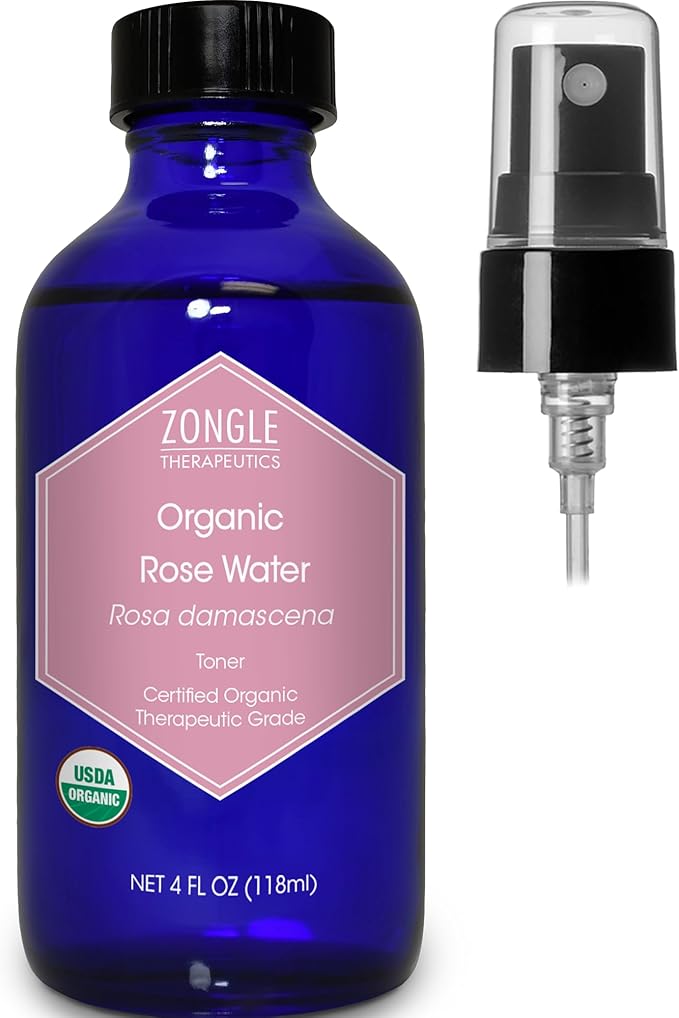 Organic, Rose Water, Spray for Face, Hyderating Toner – 100% Pure, Rose Water, by Zongle Therapeutics Grade, 4 Oz