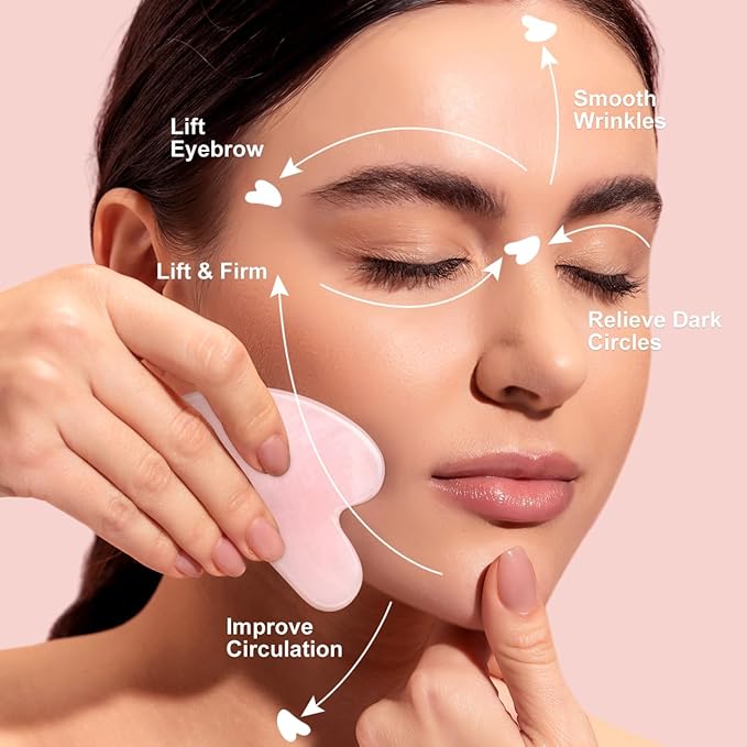 Rosenice Gua Sha Facial Tool: 2 Pcs Jade GuaSha Stone Massager for Women Face Sculpting, Puffiness Reduction, Jawline Definition