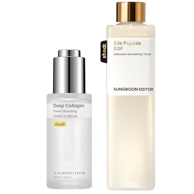 SUNGBOON EDITOR Smooth & Plump-Looking First-Step Duo | Surface Line & Texture Care Serum & Silk Peptide EGF Facial Toner | Korean Skincare Gift Set