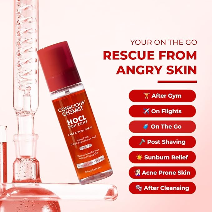 Conciuos Chemists HOCL Skin Relief Face & Body Spray | 100ml | Soothing & Repairing Toner | Hypochlorous Acid Mist for Quick Relief from Body Odour, Acne, Redness & Irritation