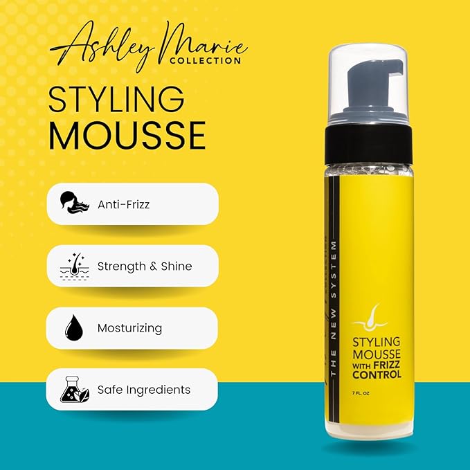 The Hair Diagram - Ashley Marie Styling Mousse with Frizz Control - Natural Ingredients - Volumizing & Moisturizing Curly Hair Mousse - Quick Dry, No Flake - Color Safe - Paraben & Sulfate Free - 7oz