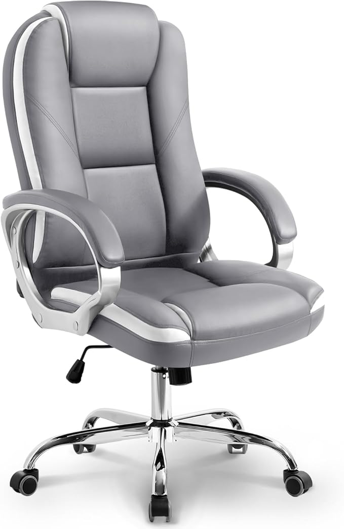 NEO Chair Office Desk Ergonomic Gaming Chair High Back Adjustable Computer Chair with Wheels and Lumbar Support Comfy Leather Executive Swivel (Grey)