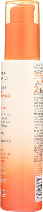 GIOVANNI 2chic Ultra-Volume Leave-In Conditioning & Styling Elixir - Builds Volume, Promotes Weightless Control for Fine/Thin Hair, Volumizing Formula with Papaya & Tangerine Butter, Color Safe - 4 oz