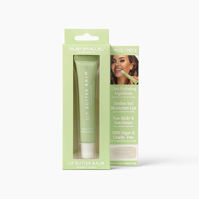 Ruby & Millie Tinted Lip Balm Mint Glow - Hydrating Mint Lip Balm - Moisturizing Lip Butter Balm Treatment - Glossy Vegan Lipbalm 0.5 Oz