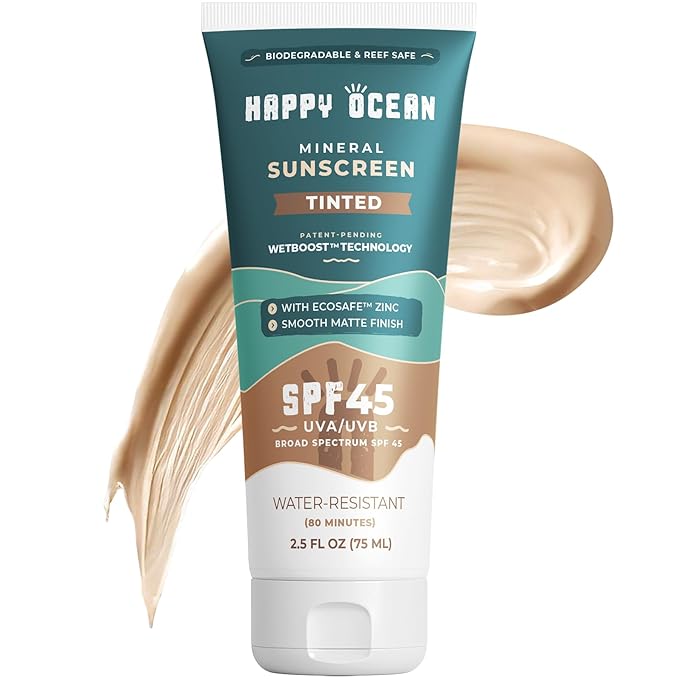 SPF 45 Mineral Sunscreen with Non-Nano Zinc Oxide for Face and Body - 2.5 Fl oz, Non-Greasy, Reef Safe Biodegradable Sunscreen, Travel Size, Water Resistant - Tint