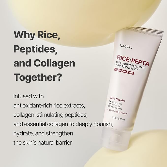NACIFIC Rice Pepta Collagen Peel-Off Wrapping Mask 2.46oz 70g, Facial Mask Pack, Firming, Elasticity, Pore Minimizing, Glowy Glass Skin, Korean Skincare