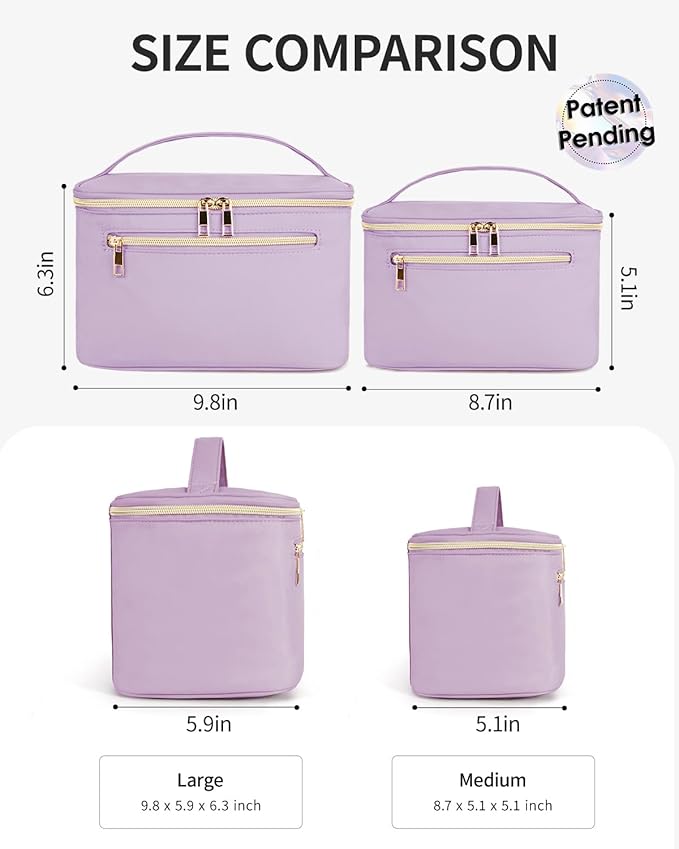 Wandering Nature Large Makeup Bag, Travel Make Up Organizer Cosmetic Brush Bags Case for Women in Fabric,Purple,Patent Pending
