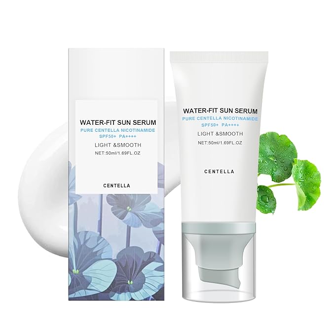 Centella Sunscreen, SPF 50, Hyalu Cica Water-Fit Sun Serum, Lightweight Sunscreen with Plant Extract, Long Lasting Protection and UV Defens, No White Cast, Hydrating and Non-Greasy