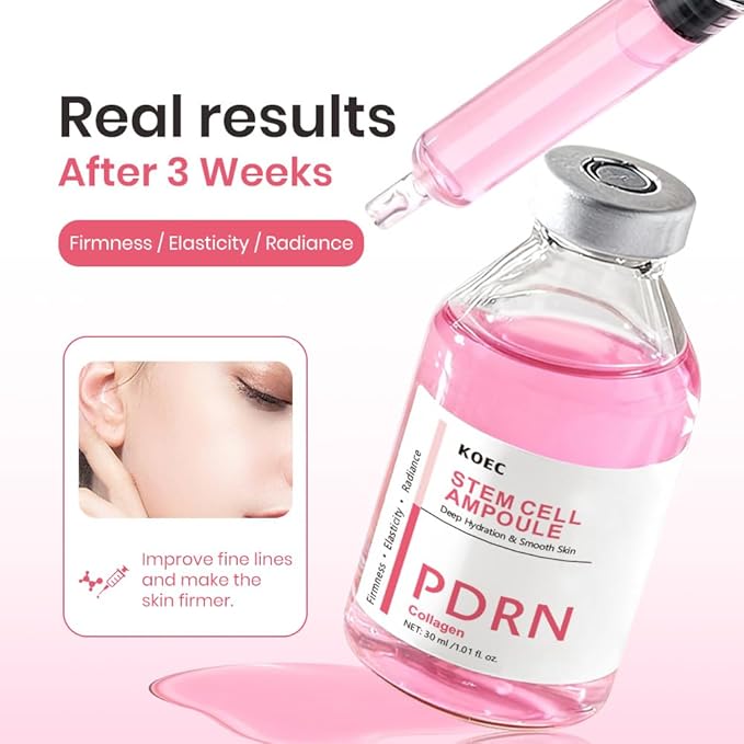 KOEC PDRN Pink Peptide Serum with Stem Cell,Face Lifting Pink Facial Ampoule,Intensive Glowing & Boosting & Hydrating,Non-Greasy,Gentle Formula 1.01 Fl Oz / 30ML