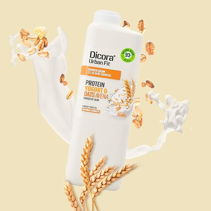 Dicora Urban Fit Shower Cream - Hydrating In Shower Body Lotion - Wet Shower Moisturizer for Sensitive Skin - Protein Yogurt and Oats Avena - 25.4 oz