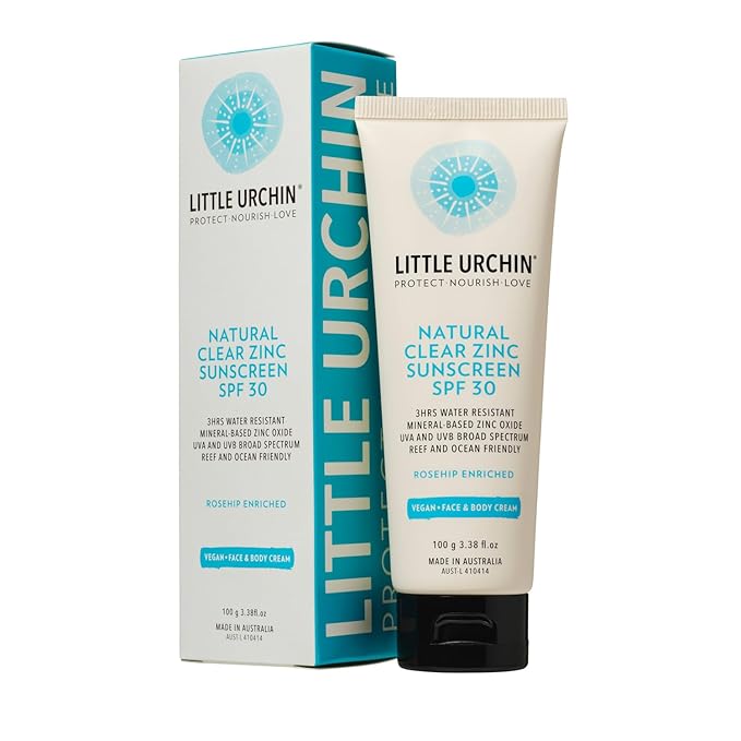 LITTLE URCHIN Natural Clear Zinc Sunscreen – SPF 30 Broad Spectrum – Water-Resistant, Vegan, Reef Safe – 22.75% Zinc Oxide – 3.4 oz