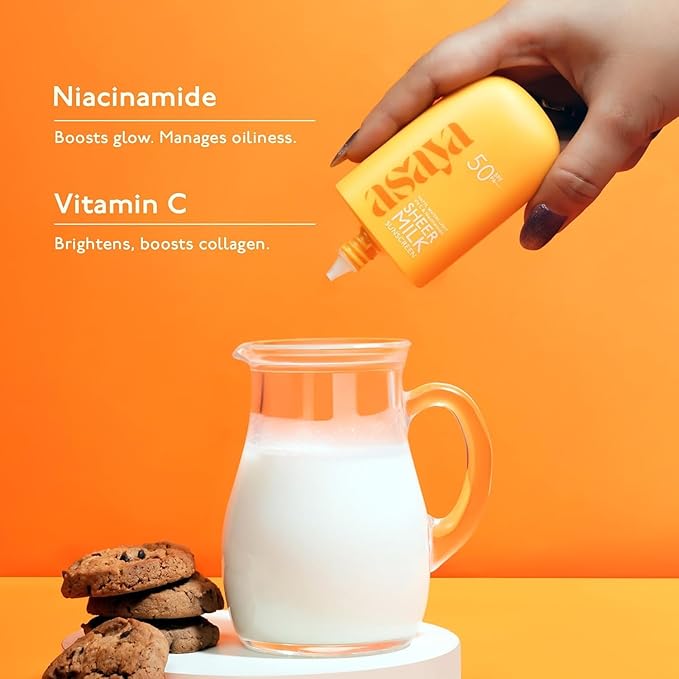 As.aya Shee.r Milk Sunscreen SPF 50 PA++++ UVA + UVB | Lightweight Fluid Sunscreen with Niacinamide for Brightening | Water Based | Quick Absorbing | For Acne-Prone, Oily or Combination Skin, 50 ml