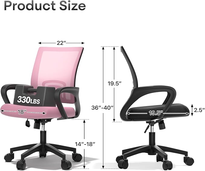 Ergonomic Office Chair 24P - 330Lbs, Breathable Mesh Computer Desk Chair with Lumbar Support & Armrest, Rolling Swivel Adjustable Tilt Lock for Home Office/Gaming, Bedroom Study