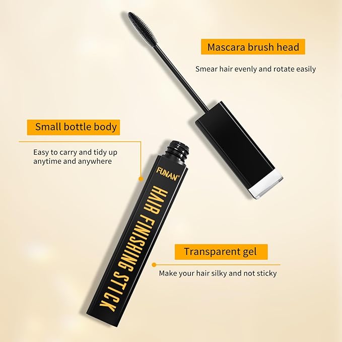 FUNAN Hair Finishing Stick, Flyaway Feel Stick Hair, Small Broken Hairs Finishing Cream, Non-Greasy and Non-Sticky Black（Pack of 4）