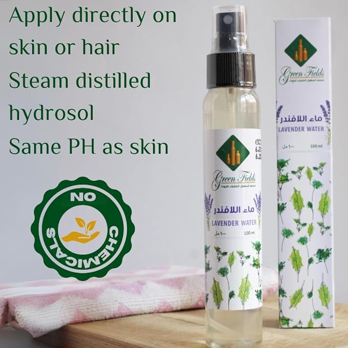 Green Fields Lavender Hydrosol - 100% Pure and Natural Soothing Floral Water for Skin and Aromatherapy - 100ml