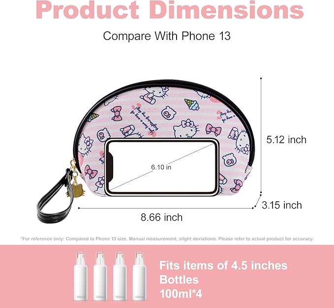 AmBealla 2PCS Cosmetic Bag Portable Storage Bag for Women,Cute Compact Travel Makeup Bag for Keys and Phone,Portable Bag for Girls,Pink