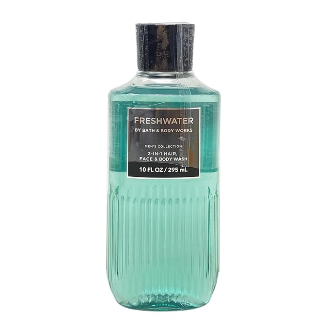 Bath & Body Works Men's Collection Freshwater 3 Piece Bundle - Body Cream - 3-in-1 Hair, Face & Body Wash - Deodorant - with a Cabin Spice Bar Soap - Full Size
