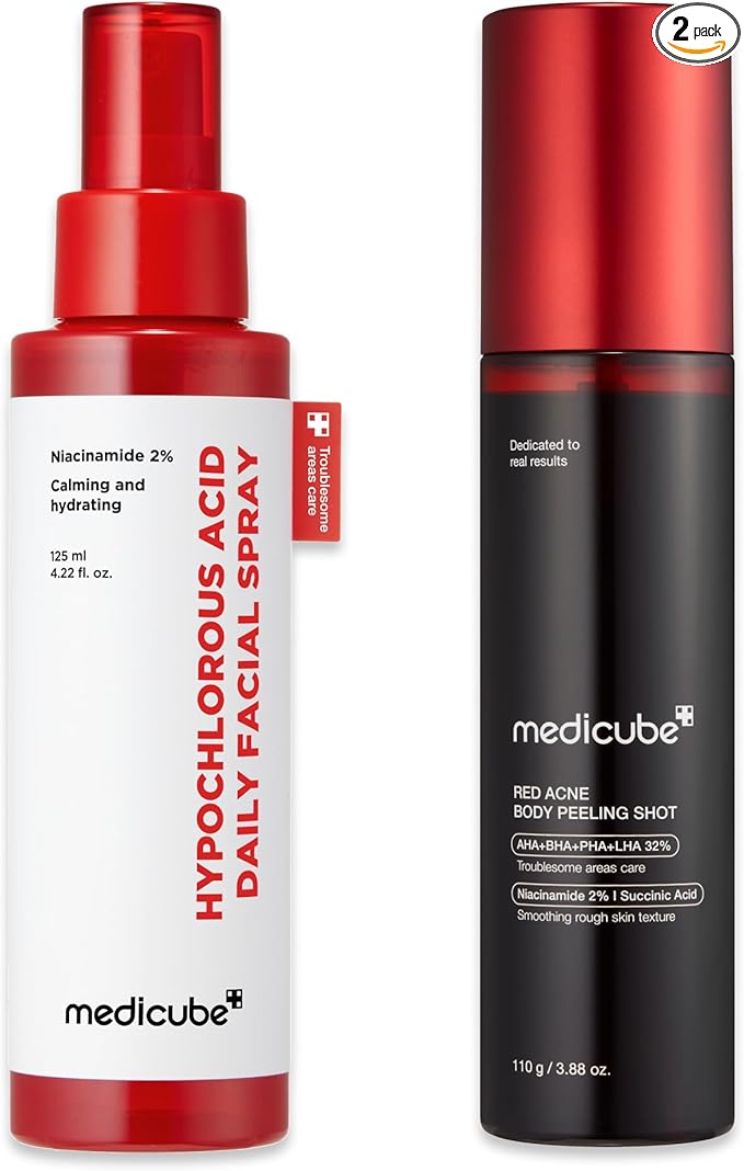 medicube Ultimate Red Spray Duo to Smooth & Soothe: Power Soothing Spray and Red Body Peeling Shot