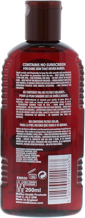 Malibu Sun Fast Tanning Oil - Tan Accelerator for Outdoor/Tanning Bed, Beta Carotene Carrot Extract & Vitamin E for Moisture & Hydration, Water-Resistant, Coconut, Cruelty-Free, Made in UK (6.8 Fl Oz)