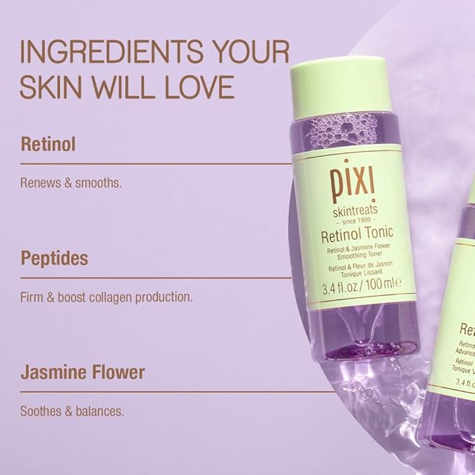 Pixi Retinol Tonic, Smoothing & Firming Facial Toner, Enhanced with Peptides to Boost Collagen Production, Alcohol-Free Daily Rejuvenating Toner, 250 ml / 8.5 fl oz