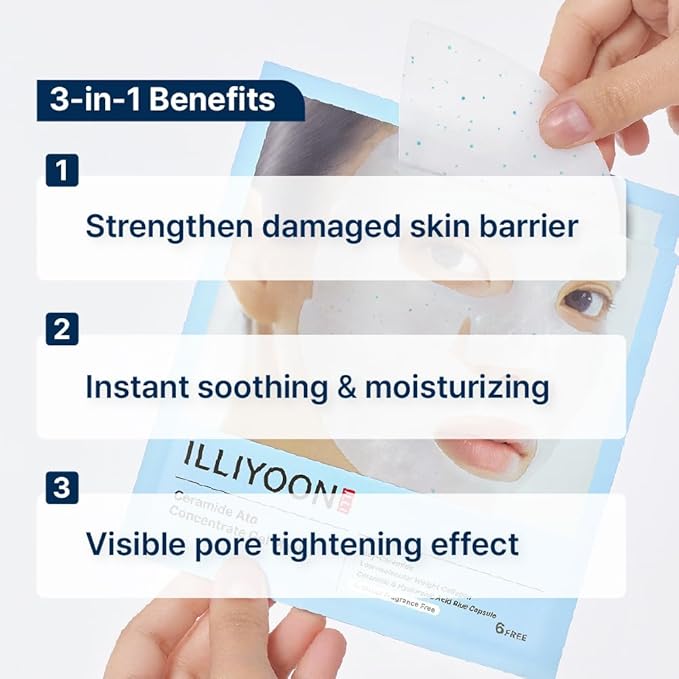 Illiyoon Ceramide Ato Concentrate Gel Face Mask | 34g x 4ea, Ceramide & Collagen Hydrating Overnight Hydrogel Mask with Hyaluronic Acid, Korean Pore Tightening Sleep Mask, Glass Skin Glow