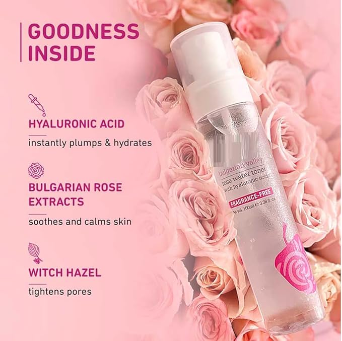 DRD Bulgarian Valley Rose Water Toner with Hyaluronic Acid & Rose Extracts Soothing for All Skin Types 100Ml