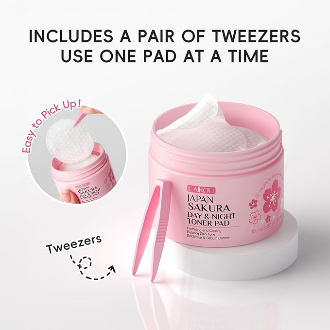 Sakura Toner Pads, Hydrating Daily Toner Pads for Sensitive Skin Gentle Exfoliating Soothing & Calming Facial Skincare Cleansing Pad, Makeup Skin Prep, Balance Skin Barrier, 40 Sheets
