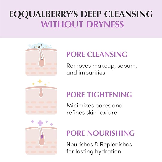 EQQUALBERRY Purple Rice 3-Step Pore Care & Glass Skin Trio – Cleansing Oil, Pack Cleanser & Pore Minimizing Serum | Complete Korean Skincare for Double Cleansing, Pore Refining & Skin Prep