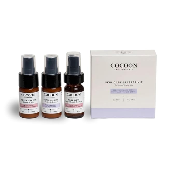 COCOON APOTHECARY Skin Care Starter Kit for Normal Skin 3 x 0.68 fl oz | Ecocert Cosmos Natural + Organic | skin care sets & kits For Normal/Dry/Sensitive Skin, Perfect For Travel &Trial