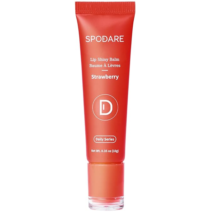 Lip Glowy Balm Strawberry: Lip Gloss Hydrate and Nourish with Natural Strawberry Extracts& Hyaluronic Acid Complex for Softening and Plumping Finish, Travel Size for Men and Women