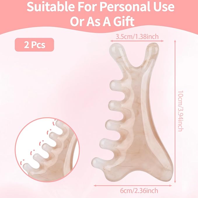 2 Pcs Gua Sha Facial Tools 4-in-1 Guasha Tool for Face Neck Eye Jaw, Gray Resin Massage Comb Head SPA Brush Scalp Massager for Hair Growth Body Tension Relief Lymphatic Drainage