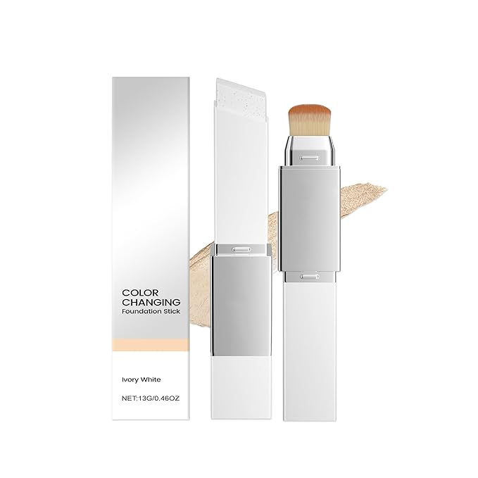 Blanc Cover Cream Stick,Korean Color-Changing Foundation Stick, Full Coverage Base Makeup，Dual-Ended with Detachable Brush - Ivory White