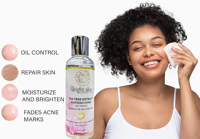 Tea Tree Extract Soothing Toner for Oily & Acne-Prone Skin | Controls Oil, Shrinks Pores, Fades Acne Marks & Brightens Skin | with Aloe Vera, Vitamin E & Witch Hazel – 200ml