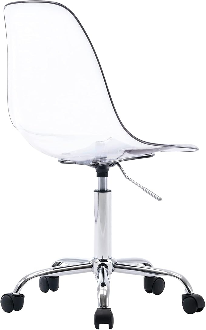 HOMEFUN Clear Desk Chair, Acrylic Rolling Armless Vanity Swivel Height Adjustable Ghost Molded Plastic Home Office Chairs with Wheels, Clear
