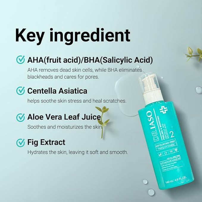 IASO Exfoliating Prep | Multi-Functional Toner, AHAs/BHA Peeling, Add Moisture, Korean Skin Care, 4.73 oz