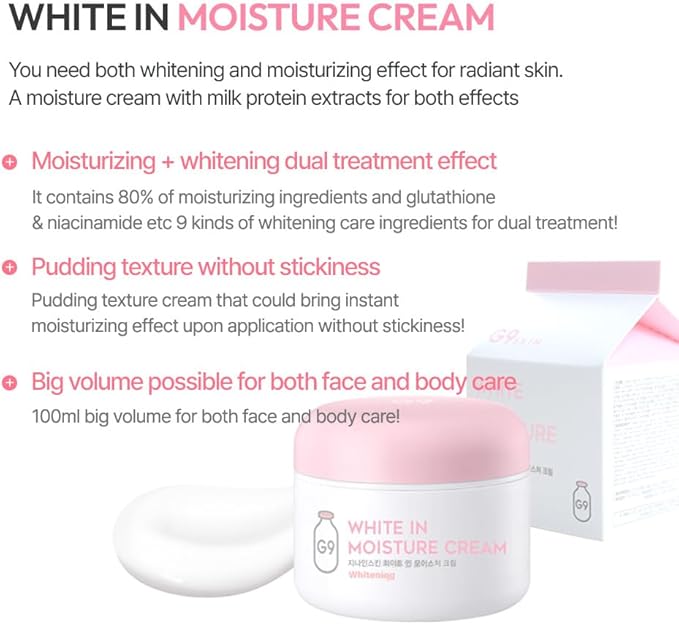 G9SKIN White in Milk Skincare Set – Brightening Toner + Moisture Cream Duo for Glowing, Hydrated Skin