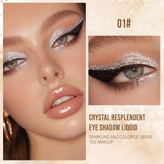 Liquid Glitter Eyeshadow Set, Korean Shimmer Eye Makeup, Waterproof Powder Formula, Quick-Drying, Long Lasting, 0.17 Oz (01#, 1PCS)