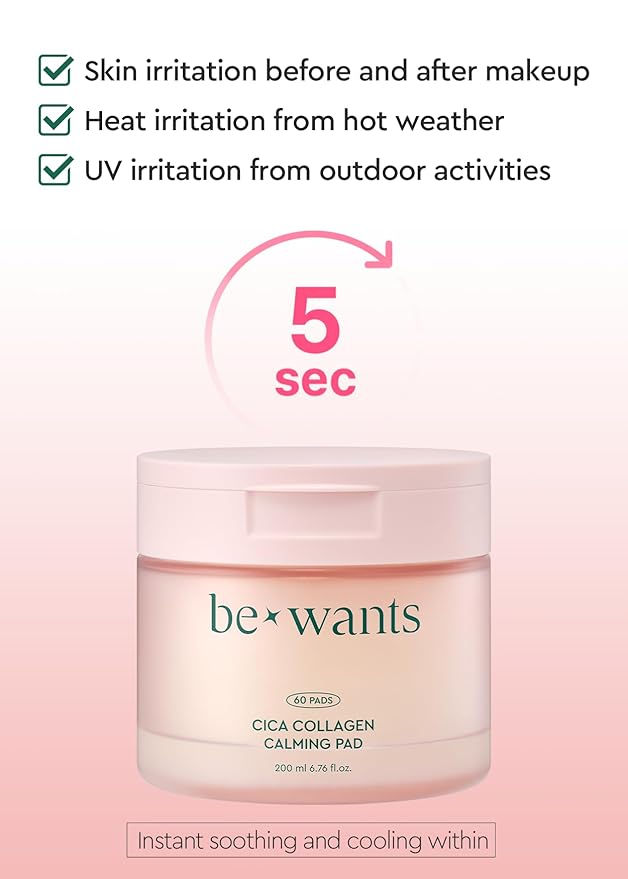 bewants Face Cleansing Pads, Cica Collagen Toner for Instant Soothing & Moisturizing with Centella Asiatica & Triple Hyaluronic Acid, 10 Pads