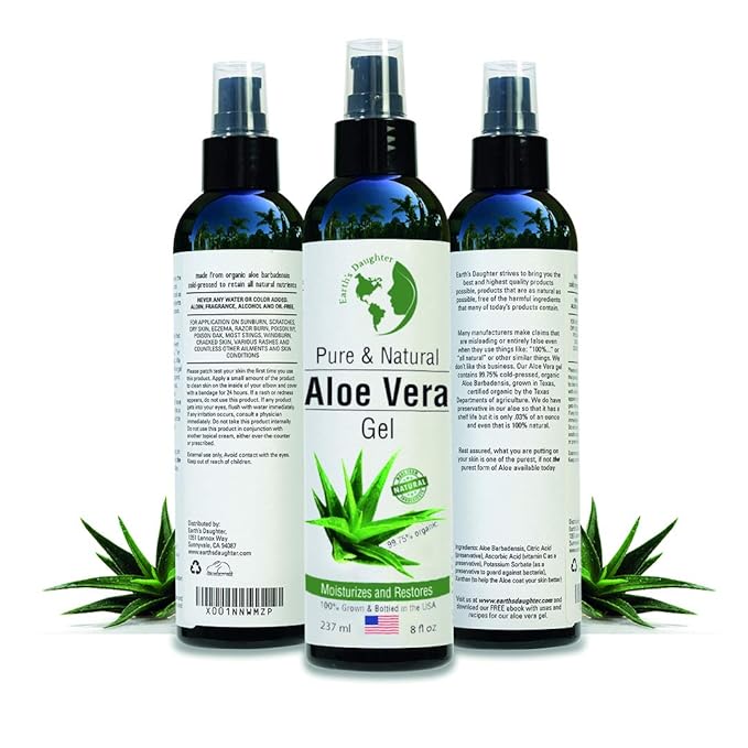 Earth's Daughter Premium Organic Aloe Vera Gel from Fresh Cut 100% Pure Organic Aloe leaves – TopQuality Fast Absorbing for Face, Skin, Hair & Body – Vegan, Unscented, Natural - 8 Oz USA Made