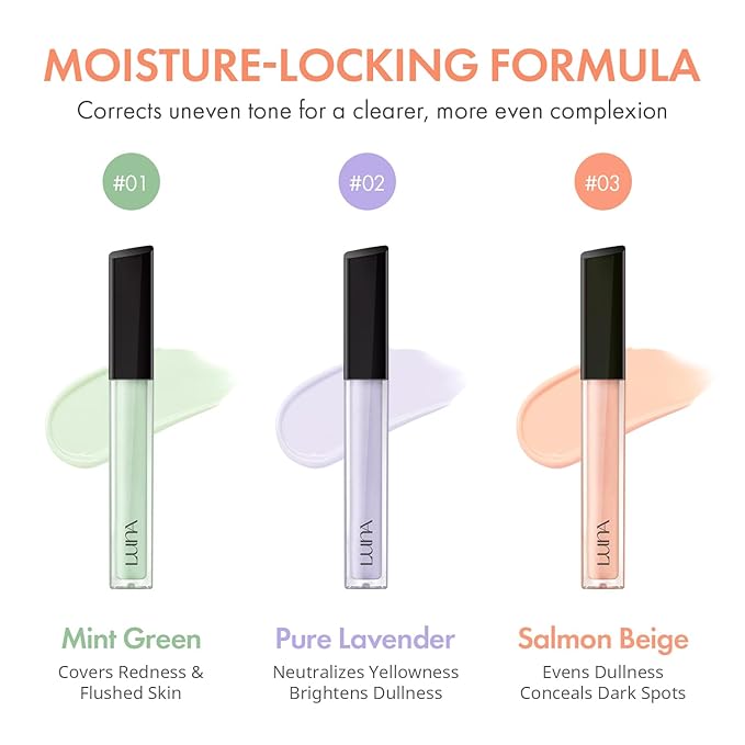 LUNA Long Lasting Corrector 02 Pure Lavender, Color Corrector, Yellowness & Dullness, Lightweight, Natural Coverage, Ideal for Fair to Light Skin, 0.22oz