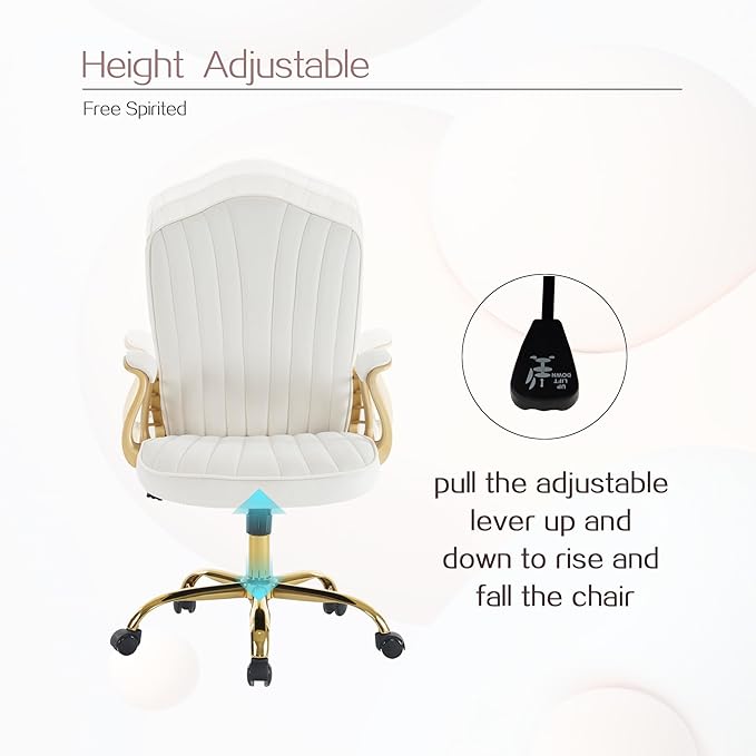 Velvet Home Office Chair with Gold Arms and Legs, Comfortable Upholstered Tufted Swivel Desk Chair Comfy with Wheels for Girls Women Study Bedroom Living Room,Cream